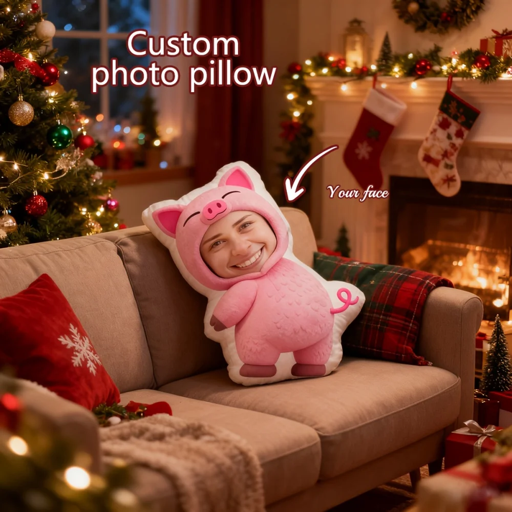 1Pc Pink Pig-themed Custom Photo Throw Pillow, Personalized Double-Sided Design, Soft Plush Cushion with Insert, Perfect Gift