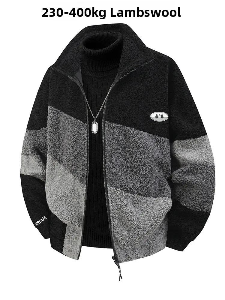

Extra Large Ultra Thick Warm Lamb Velvet Men's Cotton Jacket Winter Coat Trendy plus Size Oversize Fleece Lined Casual Outerwear