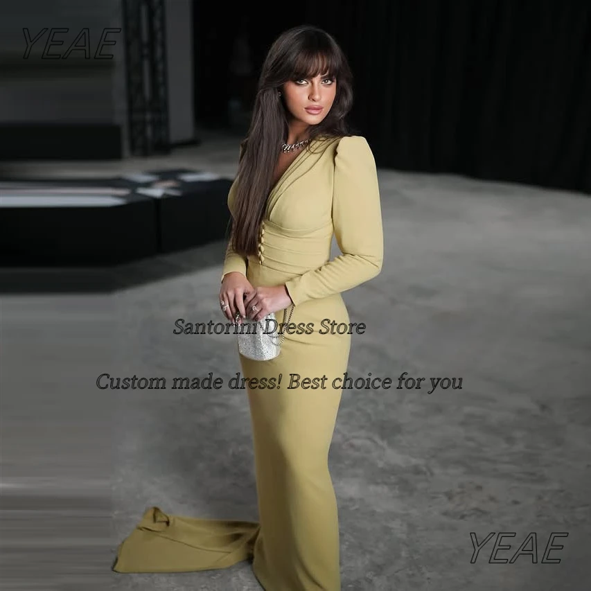 Santorini 2026 Newest Prom Dresses V Neck Buttons Long Sleeves Evening Gowns Celebrity Women Wear for Special Banquet Customized