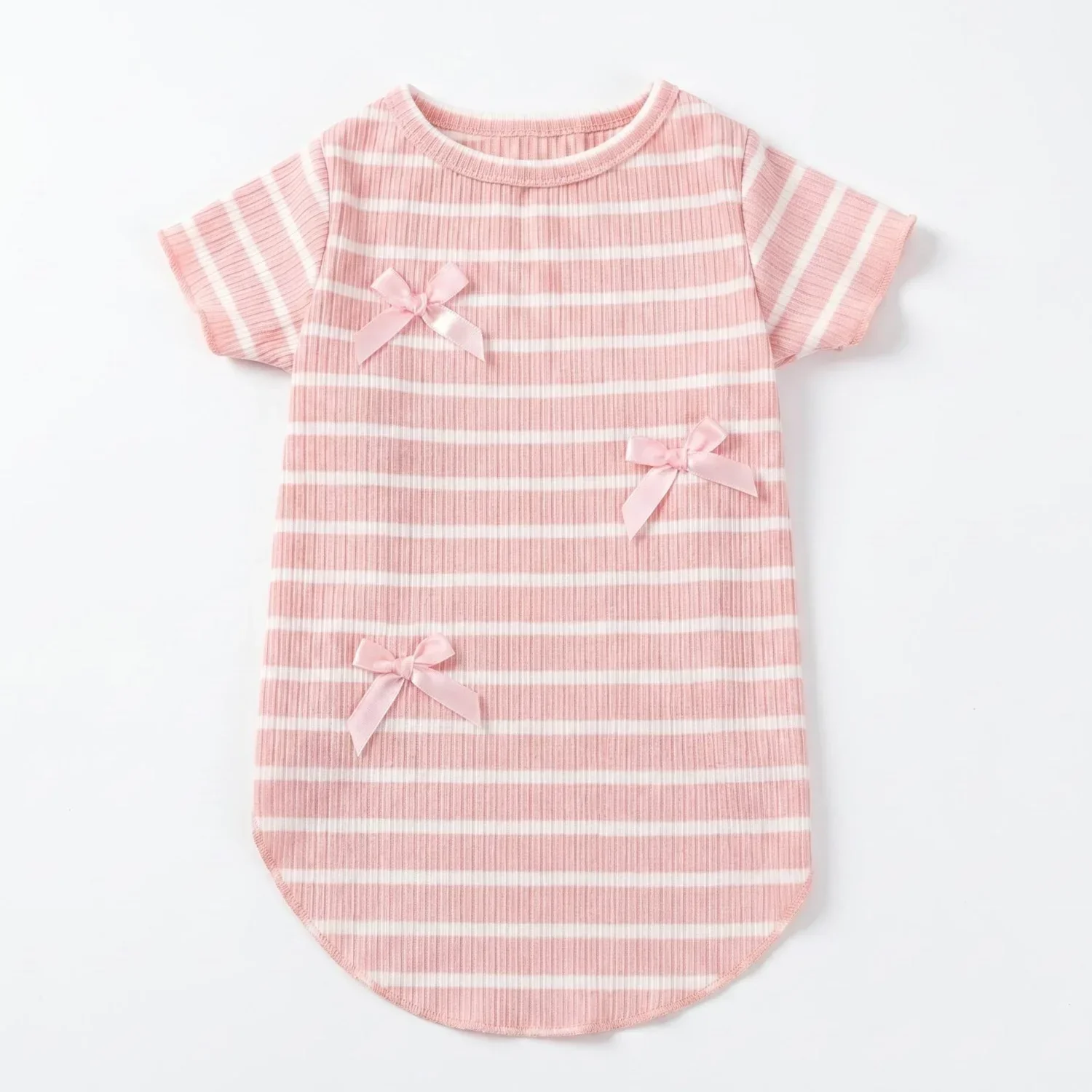 1 Stück Niedliches Hundeshirt mit Schleifendekoration, Gestreift, Weich, Dehnbar, Gerippt, Katzen-T-Shirt, Frühling Sommer Atmungsaktive Haustierkleidung – Detail 1