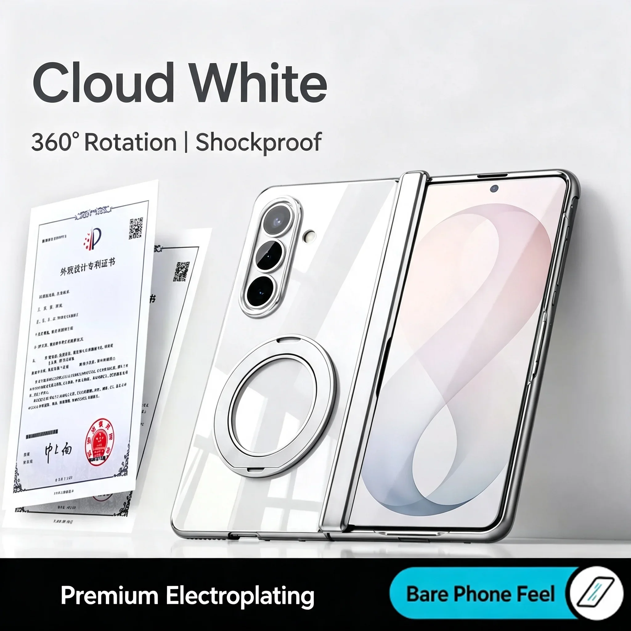 HANNUO 360 Rotating Bracket Clear Magnetic Case for Samsung Galaxy Z Fold 8 Ultra Ring Holder Stand Hard Acrylic Matte Cover