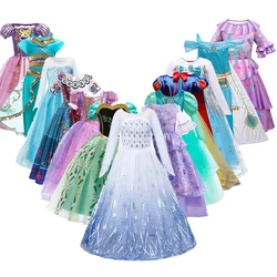 Children Snow White Cinderella Aurora Anna Elsa Costume Girl Cosplay Dress Kids Encanto Mirabel Little Mermaid Halloween Clothes