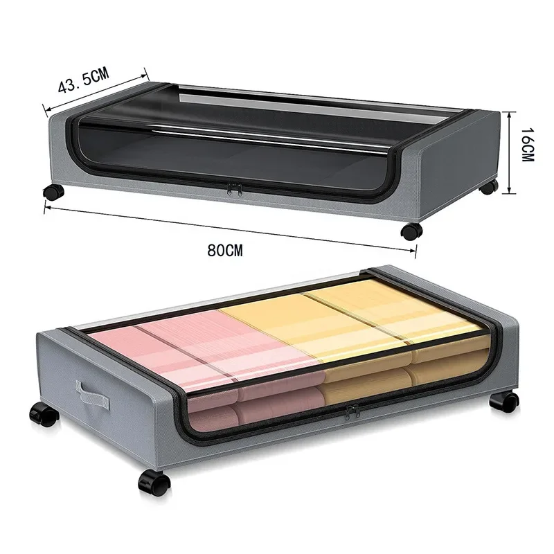 Square bed bottom dust rack under bed with wheels clothing shoe storage box home storage finishing rack