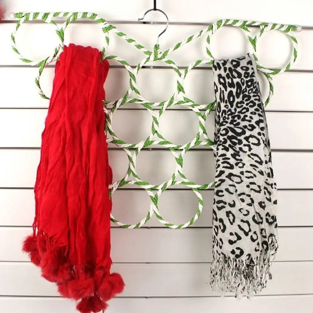 6/9/12/16/20/28 Ring Scarf Shawl Scarves Holder  Tie Belt Hook Organizer Rattan Weave Hanger Wardrobe Storage Display Rack