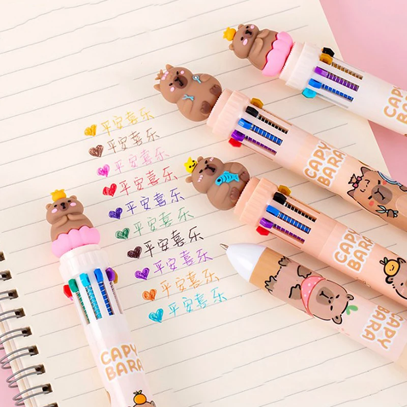 10 Colors Ballpoint Pen Capybara 0.5mm Colorful Ink Gel Pens Silicone Pens School Office Supplies Stationery