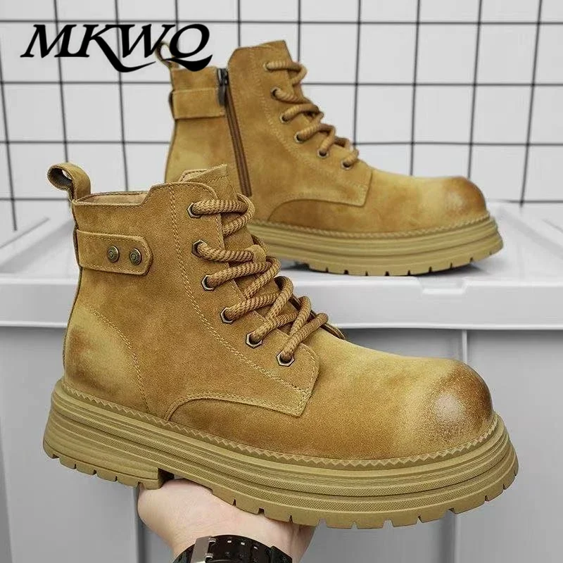 Fashionable Work Boots Men's High-quality Suede Horse Boots Outdoor Casual Leather Boots Thick Soled English Style Short Boots