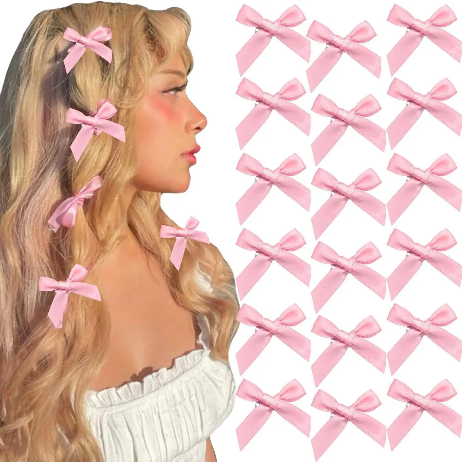

21-Piece Pink Mini Bow Hair Clips Set - Ribbon Hair Accessories Gift Box, Fashionable Teenage Bang Clips Dopamine Hair Decor