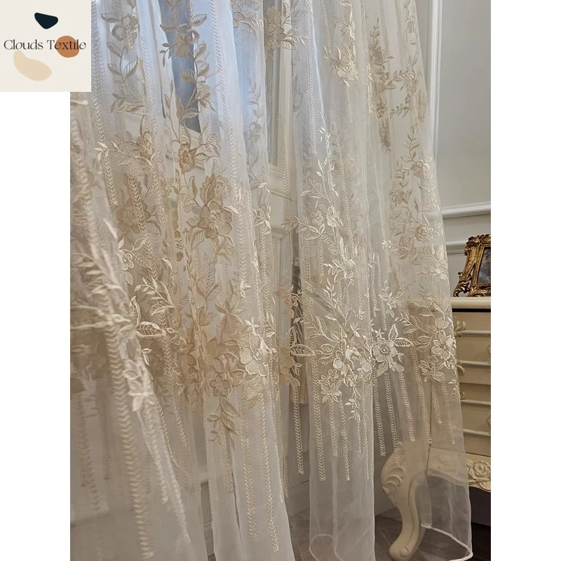 

Customized High-grade Embroidery Curtains for Living Dining Room Bedroom Floor Windows New Chinese American Light Luxury Style