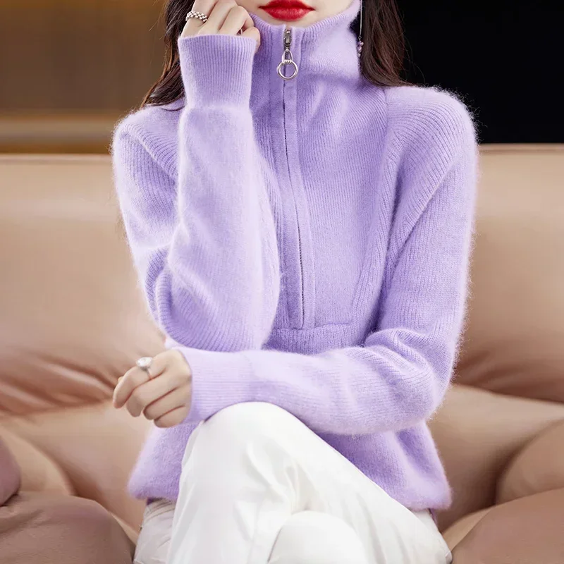 100% Pure Mink Cashmere Knitted Women's High Neck Pullover Sweater Comfortable and Warm Autumn and Winter New 23 Women's Sweater