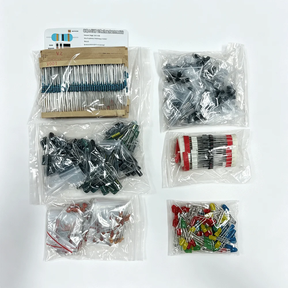 6 in1 DIY Electronics Beginner Fun Kit with Resistor Electrolytic Capacitor LED Light Diode Transistor Ceramic Capacitor Set