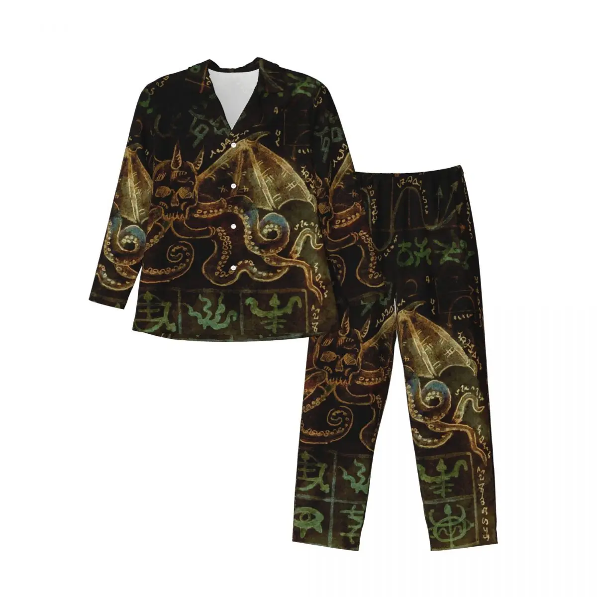 Men Pajamas Set of Autumn Winter Long-Sleeved Mystic And DemonSymbols  Squid Home Clothing Sleepwear 2PCS/Set