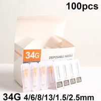 Aguja de tatuaje 34G, agujas de 34g, 1,5mm, 2,5mm, 4mm para jeringa de inyección de belleza, relleno, aguja de seguridad, piezas de herramientas manuales
