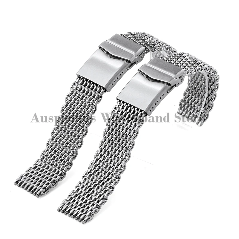 18/20/22mm Steel Dive Shark Strap Mesh for Milanese Watch Bracelet for Seiko 5 Weaving Double Snap Strap for Breitling Omega