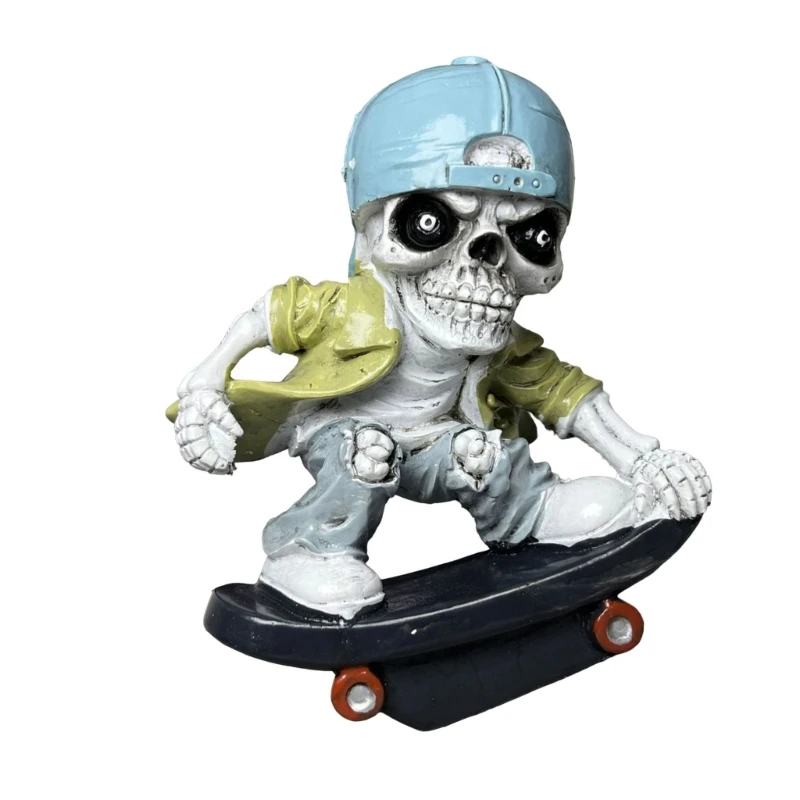 Scheletro divertente con statuetta in resina skateboard Decorazione centrotavola Halloween