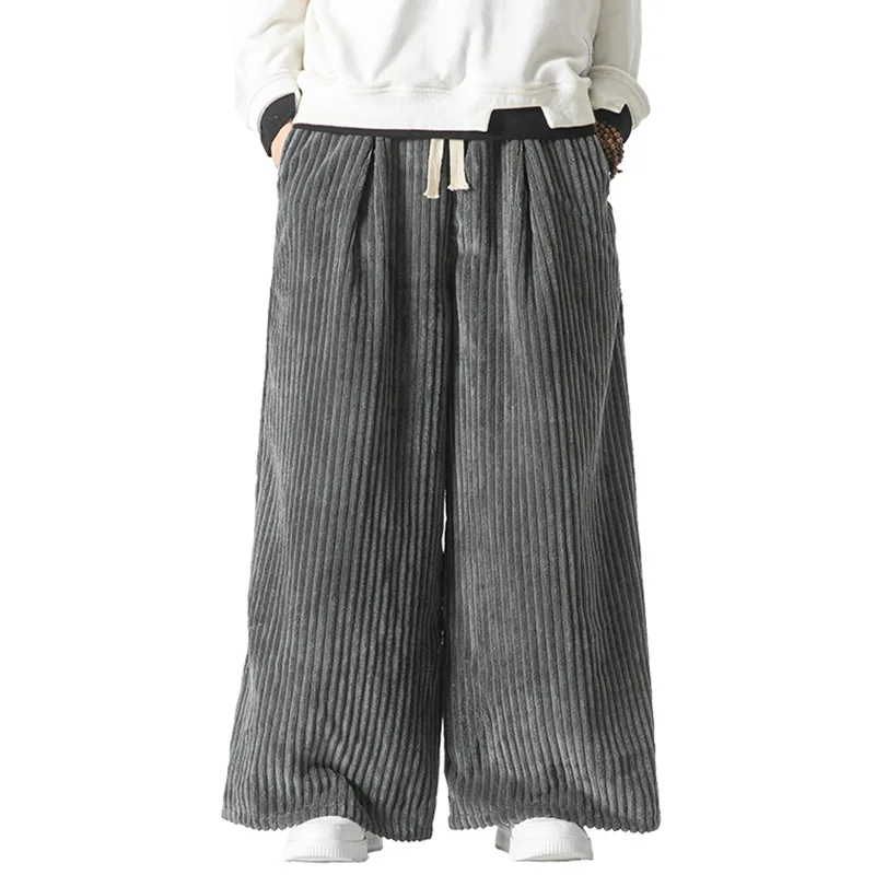 Pantalones de pana de pierna ancha para hombre, ropa de calle de gran tamaño, informal, suelta, con cintura elástica, estilo Harajuku, otoño