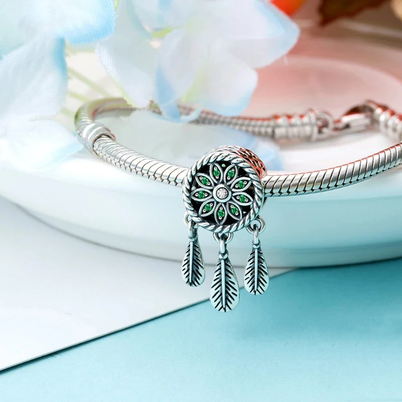 2023New 925 Sterling Silver Dreamcatcher petal flower Pendant Charm Bead fit Original pendant Bracelet Trinket DIY Women Jewelry