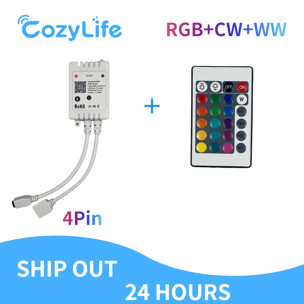 Умный пульт управления CozyLife RGB + CW + WW, 4 контакта, для светодиодной ленты 2835/5050, Bluetooth, управление через приложение с регулируемой яркостью, голосовое управление, Google Alexa