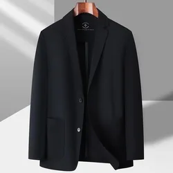 Chaqueta de traje simple clásica de negocios para hombre, traje informal de seda de hielo, color sólido, combina con todo, negro