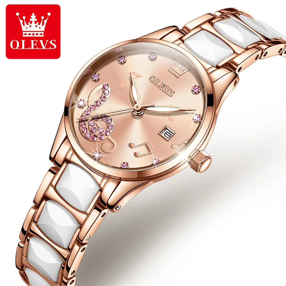 OLEVS 3605 Women\'s Watches Top Brand Fashion Mechanical Wristwatch Zircon Scale Watch for Ladies Waterproof Chronograph Date