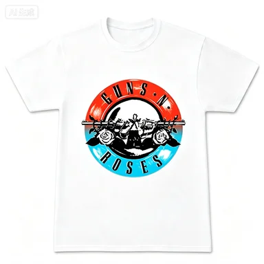 2026 Pistol Rose Pattern Guns N 'Roses Rock Guns and Roses Band Casual T-Shirt Men's and Women's Luxury Band Brand Ins Y2k