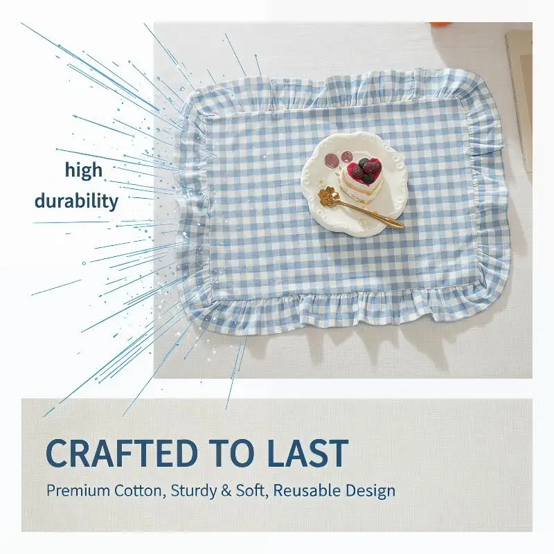 Stylish Ruffle Placemats with Pink Blue Stripe Fresh Look For Kitchen and Dining Room Decor