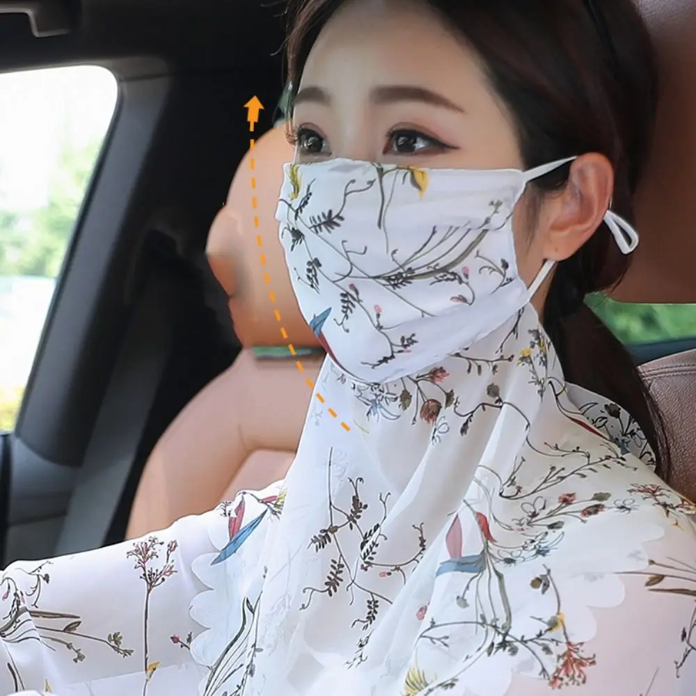 أكمام تبريد صيفية واقية من الشمس أكمام زهرية شفافة أكمام أذرع تبريد مع قناع حجاب كم طويل شالات شيفون نسائية