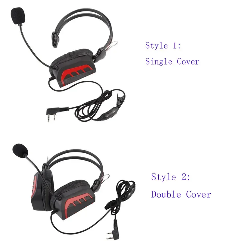 New K-Plug Over Head Single / Double Cover Aviation Headphone Headset Volume Control PTT Mic Speaker for Kenwood Baofeng Radio