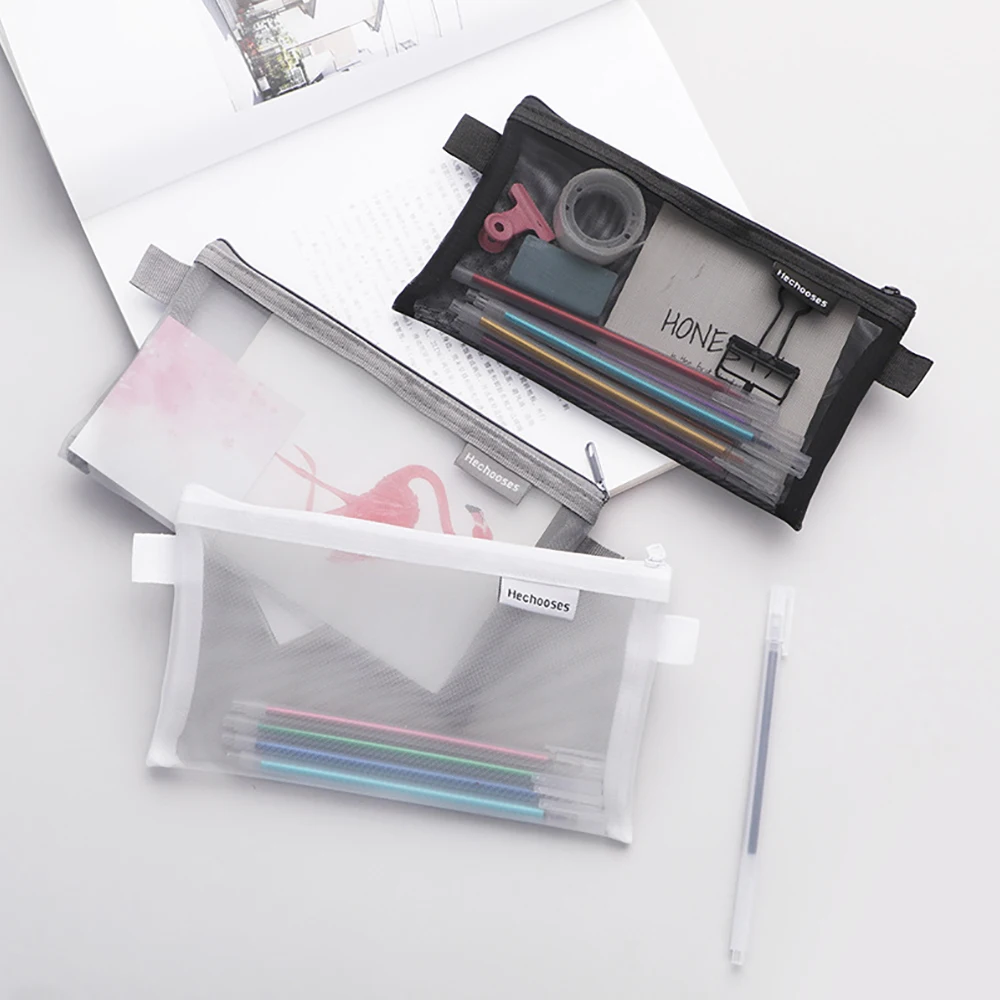 НОВЫЙ прозрачный сетчатый пенал для хранения, студенческая простая сумка-карандаш, большая вместительная сумка, органайзер для канцелярских принадлежностей, держатель для пенала
