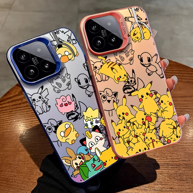 Anime P-Pokemones P-Pikachus For Xiaomi 14T 12T 13T Poco F3 F4 M2 M3 M5s X3 X5 M6 Pro GT Plus C65 Colorful Silver Phone Case