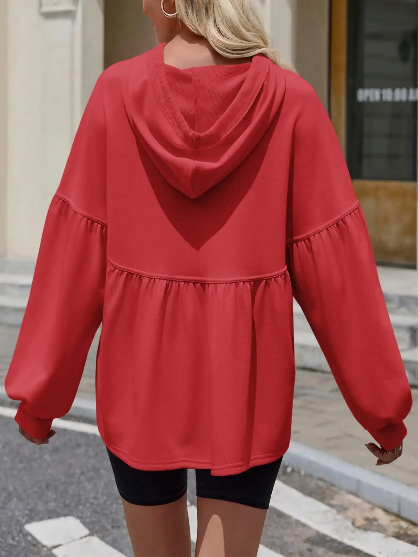 Fisoew femmes surdimensionné manches bouffantes à capuche ample vague coupe sweat décontracté Streetwear sweats à capuche femmes