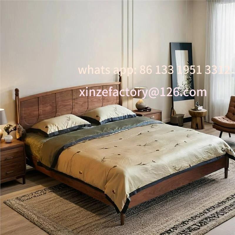 

Customizable black walnut bed Nordic suspended bed Small apartment bedroom Full solid wood double bed