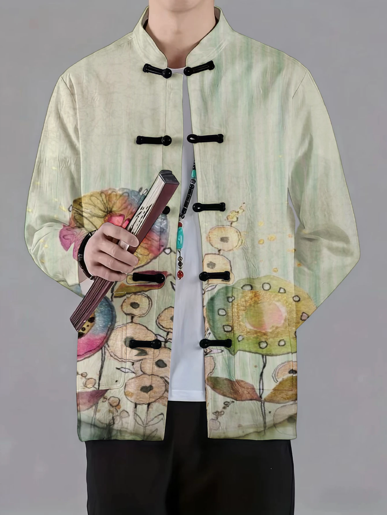 Men Men Mandarin Collar Frog Button Jacket Floral Snowflake Butterfly Watercolor Art Print Traditional Outerwear - Aliexpress Deal