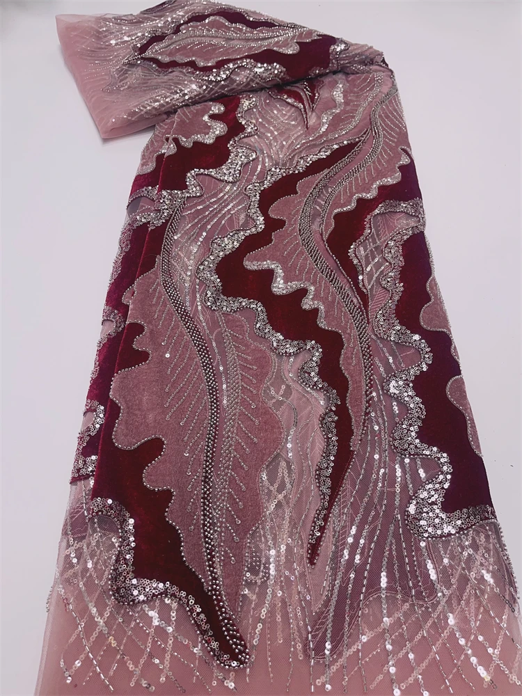 

2026 нигерийская роскошная бархатная кружевная ткань с блестками, высокое качество, африканская кружевная ткань с бусинами, французская французская ткань для женщин, свадебные платья