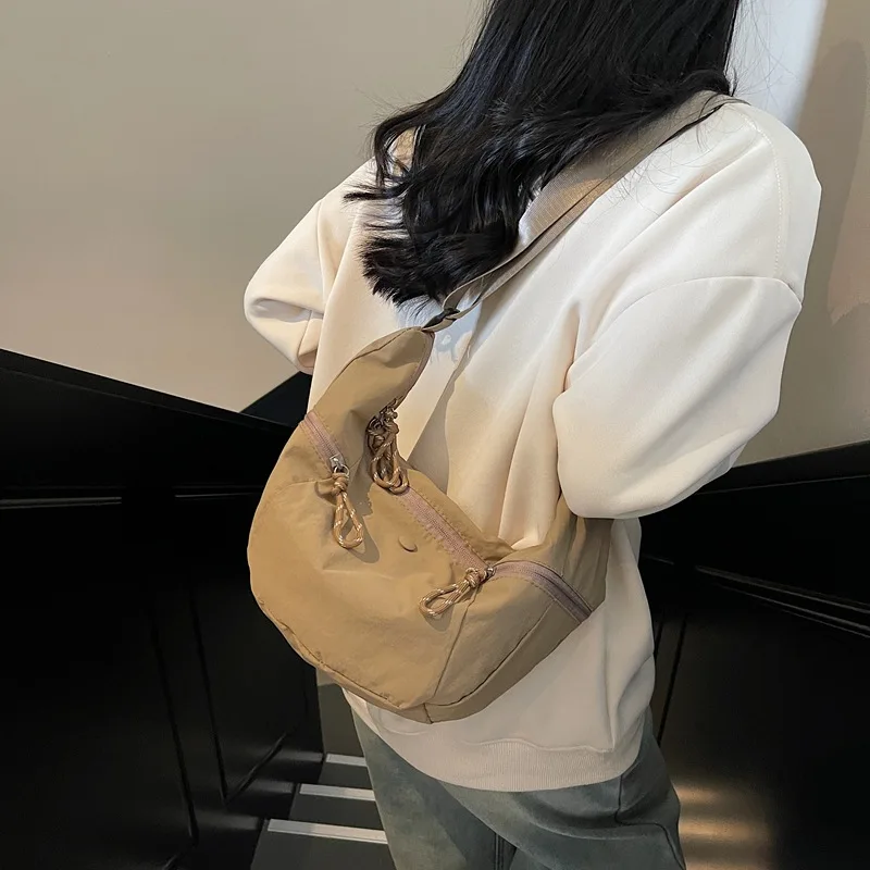 

Large Capacity Nylon Dumpling Bag Japanese Style Multiple Pockets Casual Crossbody Bag Purse Solid Color Sports Shoulder Bag