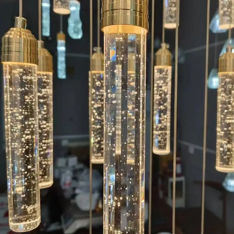 Duplex Building Spiral Staircase Long Chandelier Modern Simple Crystal Chandelier Luxury Living Room Lamp Hollow Crystal Chandel