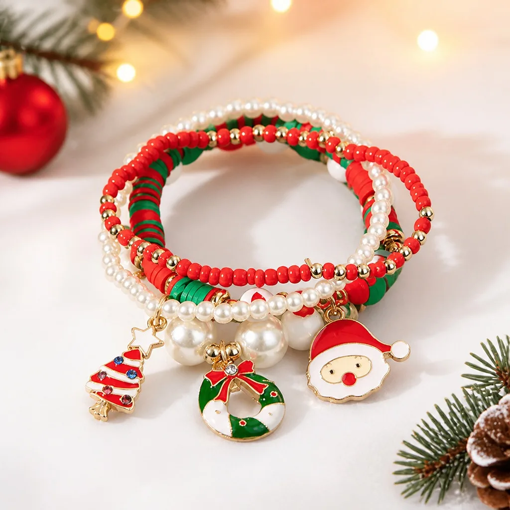 Imitation Pearl Bracelet Beaded Charm Bracelet Christmas Gift Bracelet Zinc Alloy For Relatives Friends Christmas Party