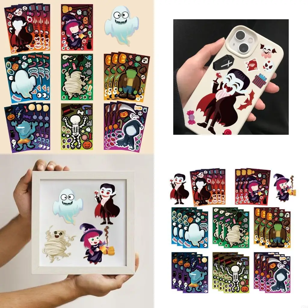 J78A 8 Pack Halloweens Cartoon Stickers For Tablet Decoration PVC Waterproof Removable Decoration