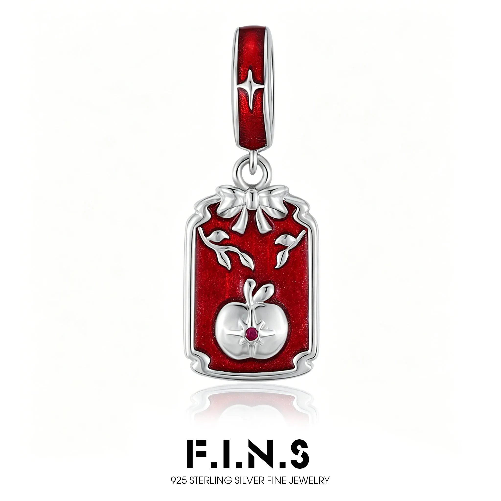 

F.I.N.S 925 Sterling Silver Square Tag Charms Bow Apple Pendants For Women Fit Necklace DIY Birthday Fine Jewelry Accessories