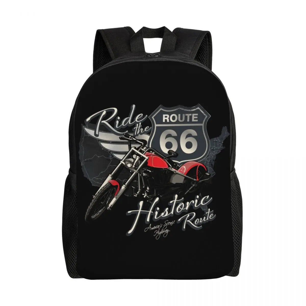 Custom Travel Motorcycle Ride The Historic Route 66 Backpacks School College USA America Highway Bag Printing Bookbags