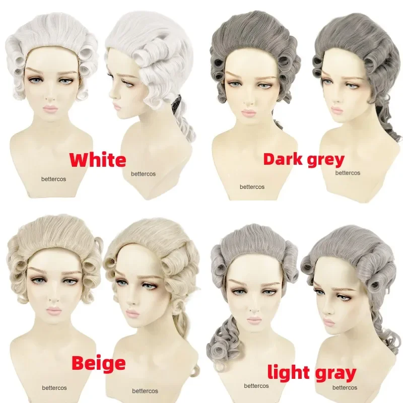 Lawyer Grey White Lawyer Judge Baroque Curly Male Costume Wigs Deluxe Historical Halloween Long Synthetic Cosplay Wig   Wig Cap