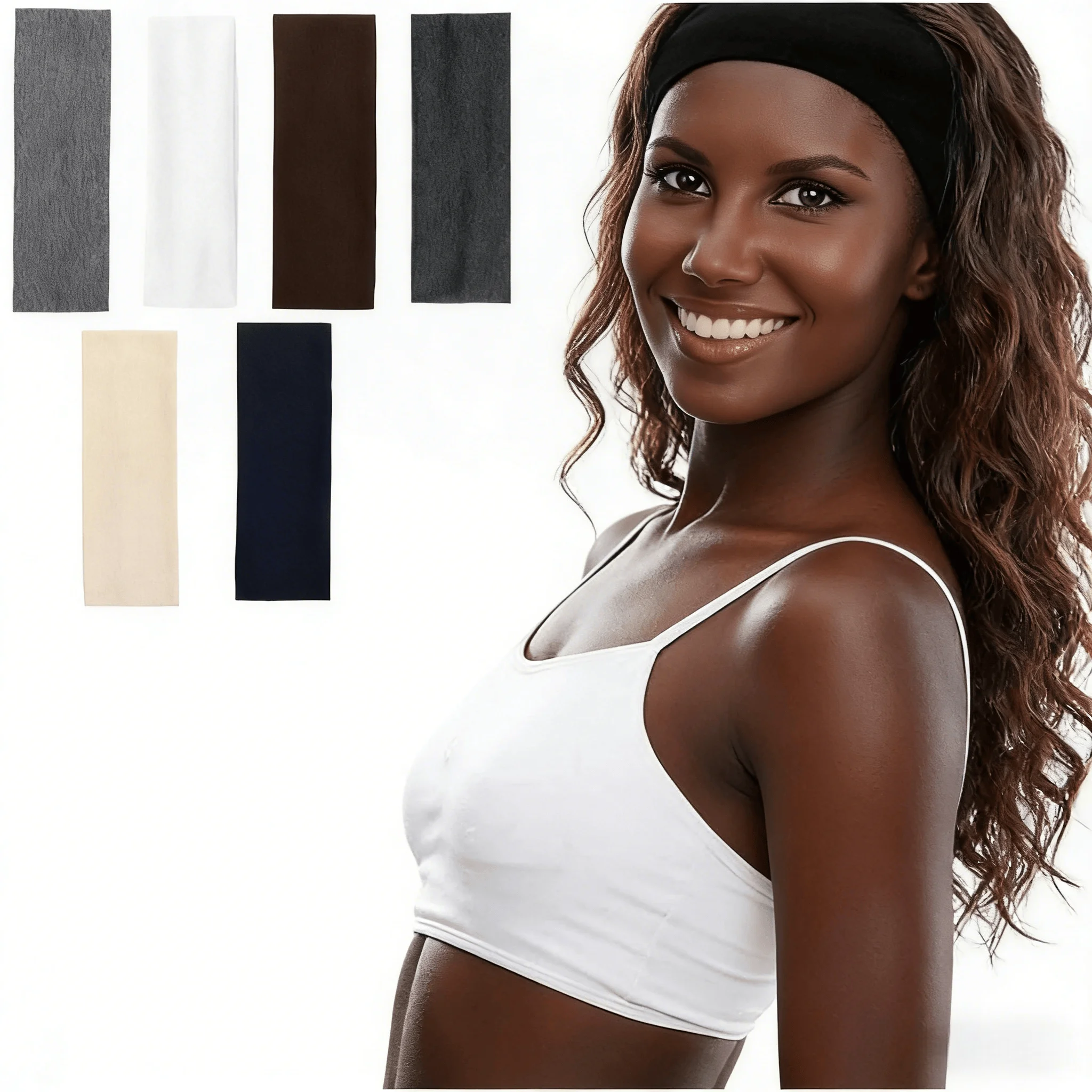 

6 count Elastic Band Stretchy Hairwarp Running Exercise Yoga Hair Headbands (Pink/White/Dark Grey/Light Grey/Brown/Dark Blue)