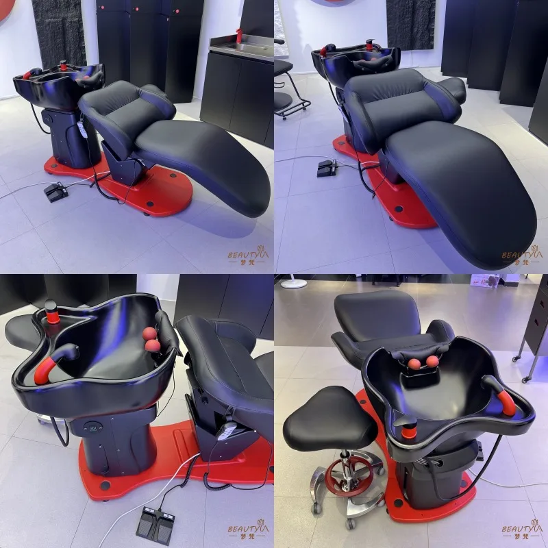 Trendy Electric Adjustable Hair Salon Shampoo Bed with Luxury Ceramic Basin Semi-Reclining Wash Sink