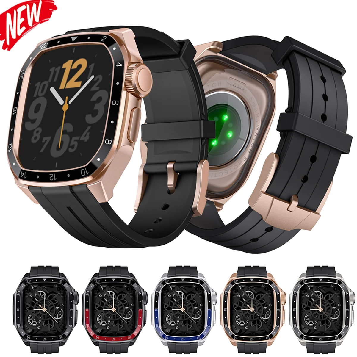 Metallgehäuse + Silikonarmband für Apple Watch 46 mm, Luxus-Modifikationsset für Iwatch Series 11 10 46 mm Schutzhülle-Armband