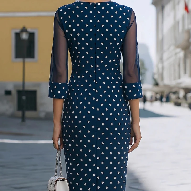 Casual Slim Polka Dot Long Dresses For Women 2026 Fashion Summer Women's A-Line Midi Dress Elegant Vintage Female Dresses - Image 6