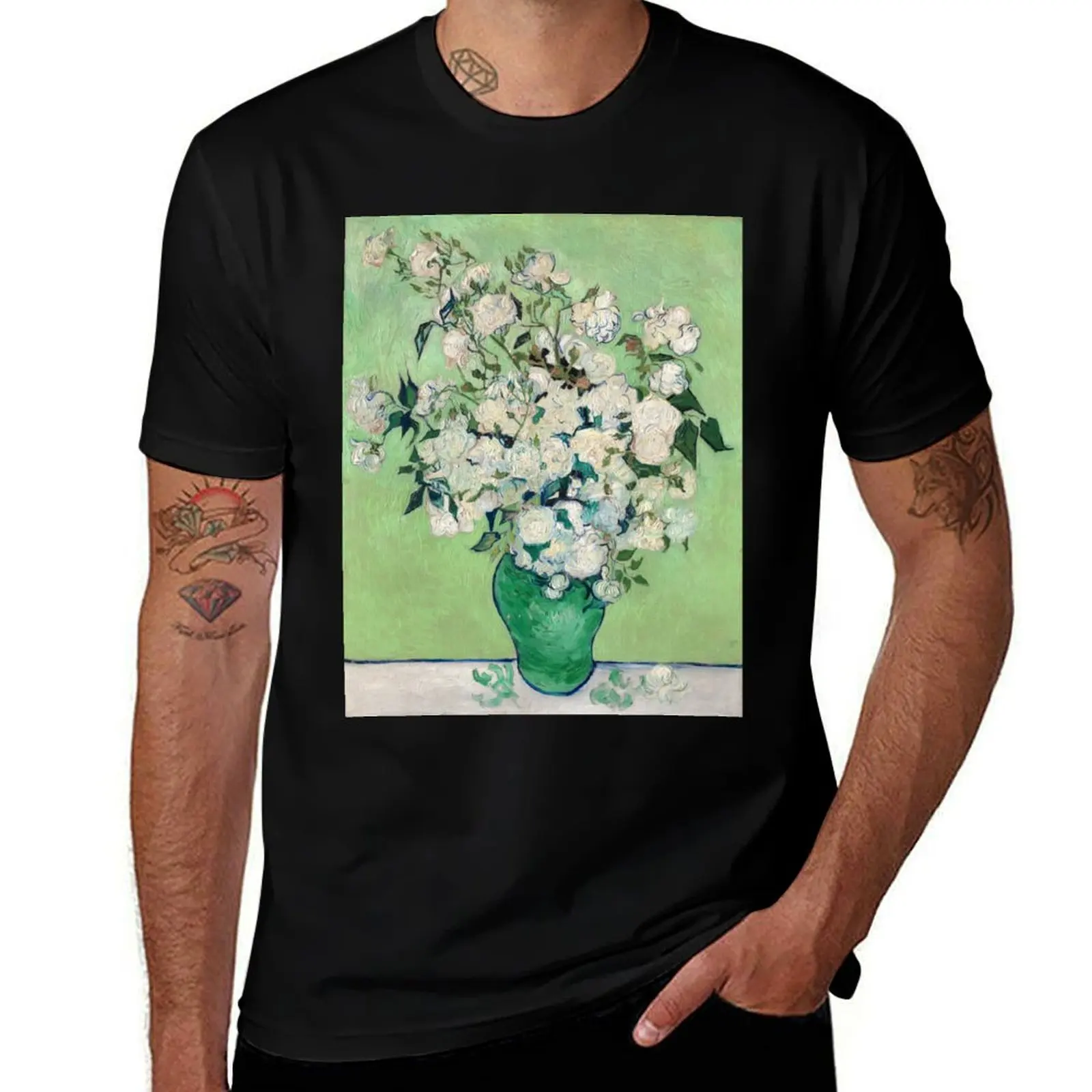 Van Gogh, Roses, 1890 T-Shirt t shirts for man slim fit T-Shirt