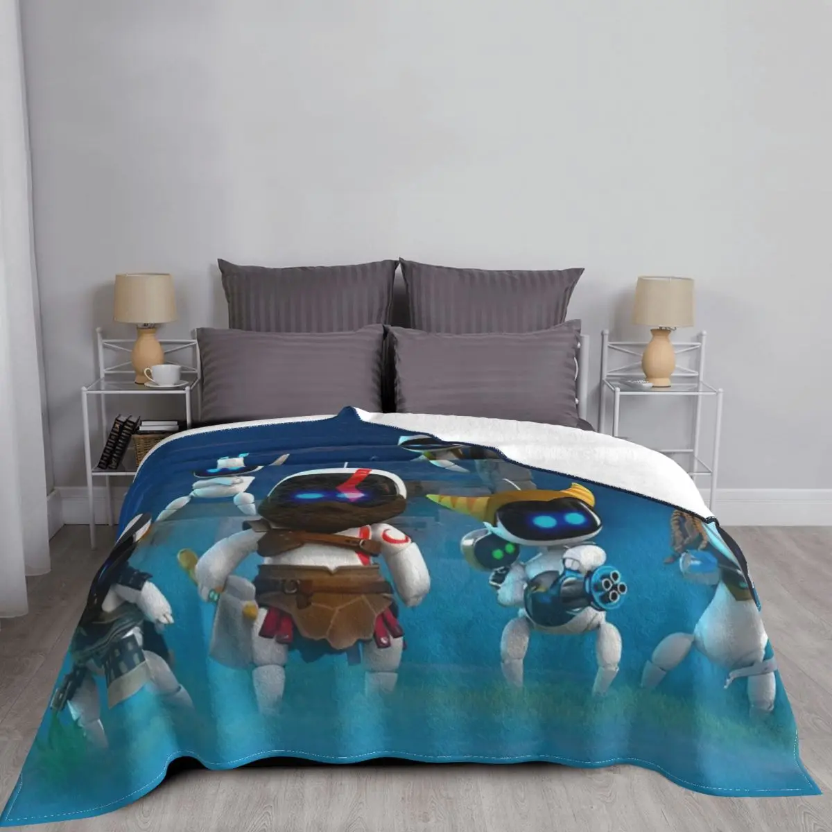 Astro Bot Fleece Throw Blankets Adorable Robots Blanket for Bed Car Warm Bedding Throws