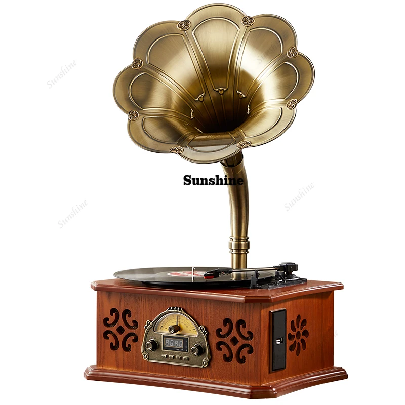 Wood Antique Phonograph Vintage Radio CD Bluetooth Vinyl Record Player Home Furnishings Decoration Retro Gramophone