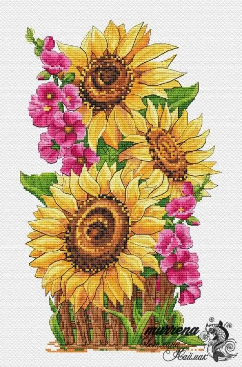 Quality Beautiful Counted Cross Stitch Kits Embroidered Home Decoration 18-Sunflower and mallow 30-43