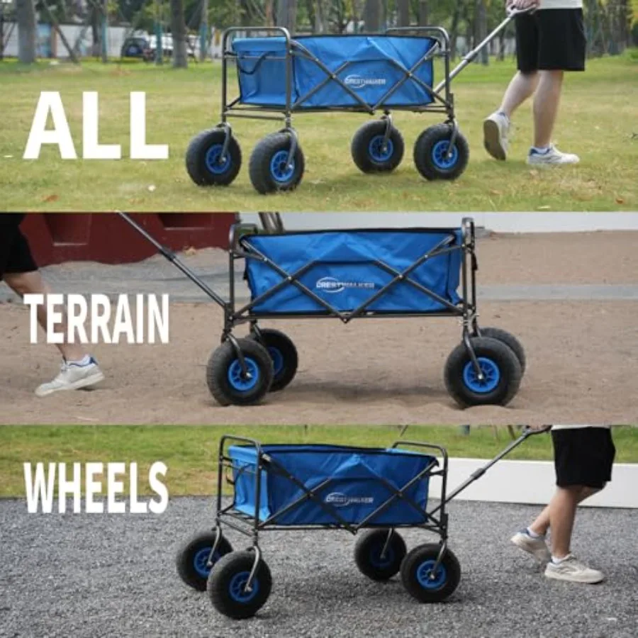 Beach Wagon with Upgraded Big Balloon Wheels for Soft Sand, Folds Thin with Quick-Release Wheel Forks, Heavy Duty 300lbs Capaci