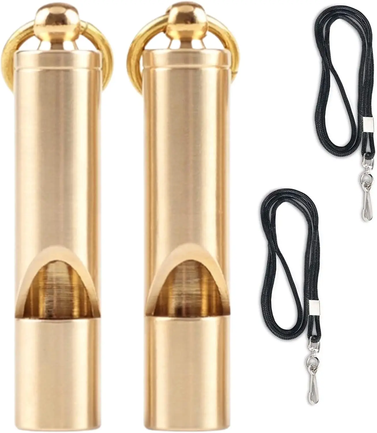 

Solid Brass Whistles 125dB, 2-Pack with Black Lanyards - Loud Survival Emergency Whistle for Outdoor, Camping, Hiking